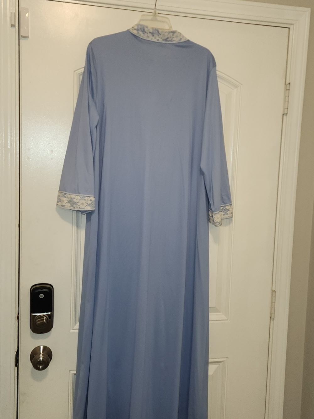 jcpenney Light Blue Long Caftan Robe w/White Floral Lae Garden Dress Sz L - Picture 6 of 7